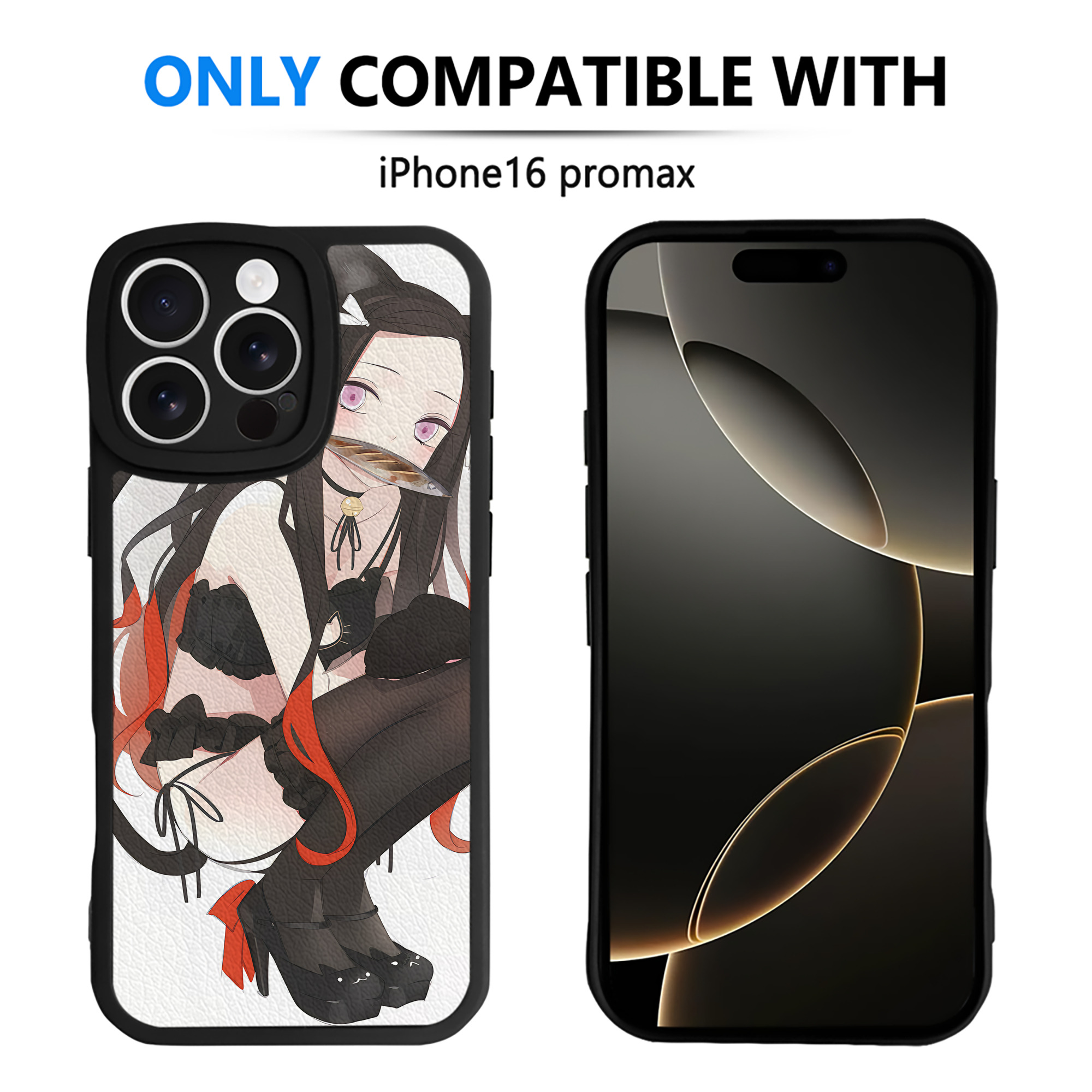 （画像用） 鬼滅の刃（きめつのやいば）竈門 禰󠄀豆子／かまど ねずこ Kamado Nezuko 【iPhone 16シリーズ対応】シリコンスマホケース（レザー調） 材質：シリコン